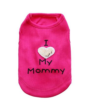 Dog Shirts I Love My Mom/Mommy Dad/Daddy Clothes Doggy Slogan Costume Cute Heart Vest for Small Dogs Puppy T-Shirt XX-Small Rose-M