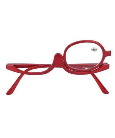 Make-up reading glasses fashionable rotatable individual lace glasses enlargement make-up glasses eyes make-up glasses flip down lens cosmetic reader for women red (+2.50)