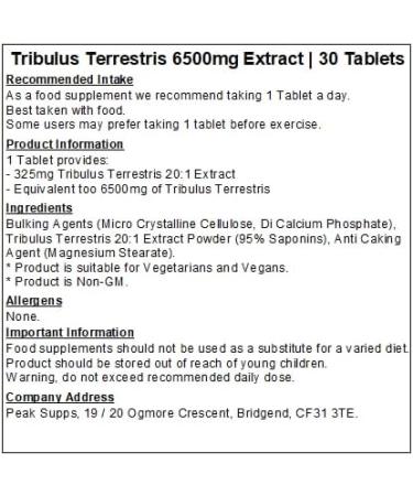 Tribulus Terrestris 6500mg Extract Tablets - Vegan - Non-GM (30 Tablets) 30 count (Pack of 1) - Buy Online on GoSupps.com