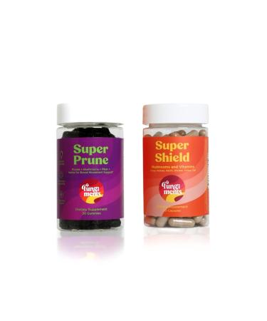 Fungiments Mushroom Supplements Digestion/Immunity Bundle Super Prune 30 Count Gummies + Super Shield 60 Count Capsules