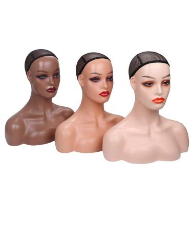 Realistic Female Mannequin Head with Shoulders for Display - Manikin Head with Shoulder for Wig/Jewelry/Makeup/Hat/Sunglass Display (Dark Brown)