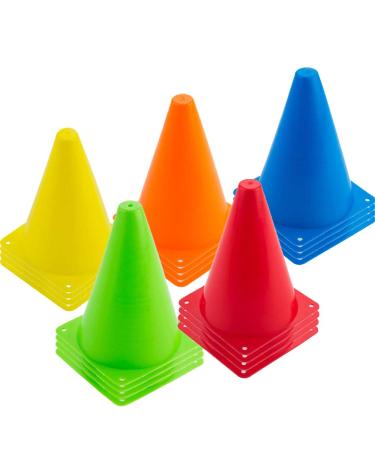 Baaxxango 20 PCS 7 inch Plastic Agility Cones for Kids-Mini Traffic Safety Cones-Construction Agility Cones for Party,Drills,Basketball,Soccer,5 Colors