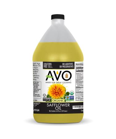 AVO ORGANIC 100% High Oleic SAFFLOWER Oil Frying, Baking, Non-stick Sauting, Salads, Vinaigrette, Marinades, Pan Coating, General Cooking 64 Fl-oz (Half a Gallon), NO preservatives added, Naturally Processed