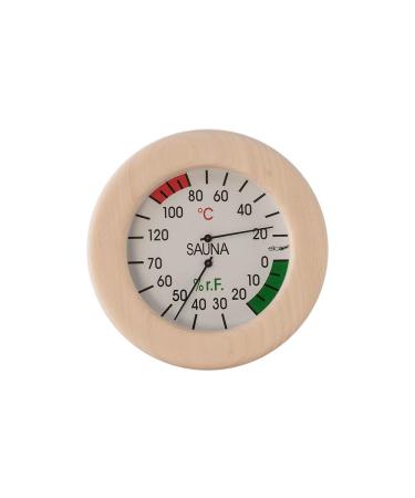 eliga climate gauge white 120 mm for sauna in wooden frame round 155 mm