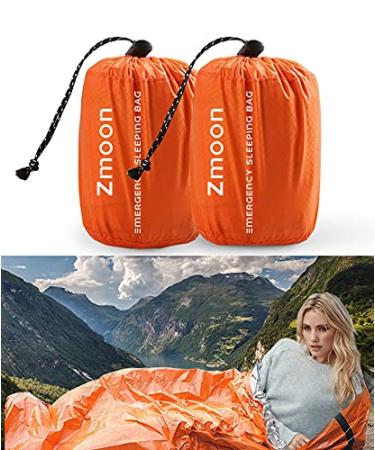 Zmoon Emergency Sleeping Bag 2 Pack Lightweight Survival Sleeping Bags Thermal Bivy Sack Portable Emergency Blanket for Camping, Hiking, Outdoor, Activities Darkorange