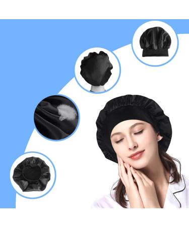 Silk Satin Hair Bonnet for Women | Wide Elastic Band Shower Cap for Night Sleep & Curly Hair Protection - Pink - Buy Online on GoSupps.com