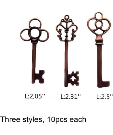 30PCS Assorted Antique Skeleton Keys - Vintage Steampunk Classic Collection in Copper - Buy Online on GoSupps.com