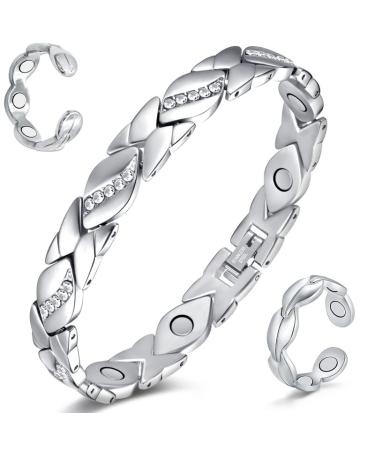 Cigmag Magnetic Bracelet for Women Titanium Steel Bracelets Ultra Strength Magnet with Adjustable Tool and Gift Box(Silver Crystal) 1-silver Crystal Bracelet & Fishtail Ring - Buy Online on GoSupps.com