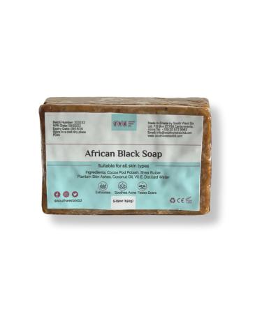 SW6-Authentic African Black Soap Bar Raw & Organic w/Shea Butter Gentle Cleansing (5.29oz) Shades of Brown