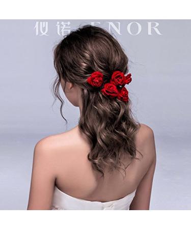 Elegant Red Rose Bridal Hair Clips - Set of 4 | 2018 Wedding Hair Accessories for Women and Bridesmaids - Buy Online on GoSupps.com