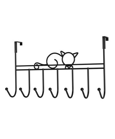 Hohopeti 7 Door Hook Rustic Coat Hooks Kitchen Cabinet Decor Iron Hook Coat Racks Hanging Storage Rack Office 42X22CM Black