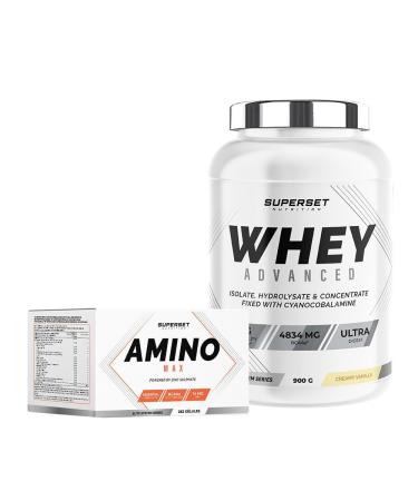 Superset Nutrition | Beginner Dry Muscle Gain Program - 100% Whey Protein Advanced 900g Creamy Vanilla - Amino Max