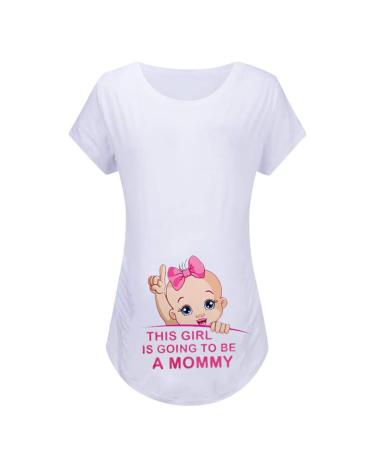 Maternity Funny Shirt Short Sleeve Pregnancy Tshirt Side Ruched Tee Top (to Be A Mommy Girl XXL)