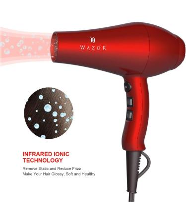 1875W Professional Ionic Hair Dryer - Lightweight Salon Blow Dryer with 2 Speeds 3 Heat Settings Diffuser Concentrator & Comb - Fast Drying - Red - Buy Online on GoSupps.com