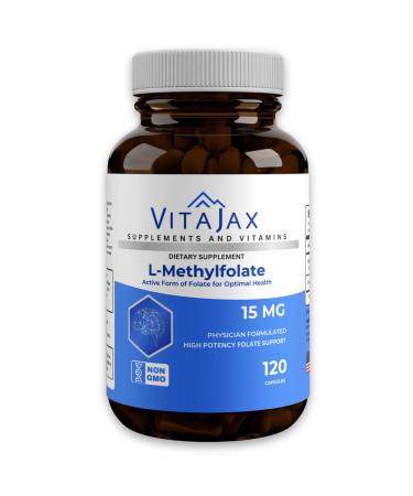 VITAJAX L Methylfolate 15mg | 120 Caps | Value Pack | Max Potency | Active Folate | Gluten Free | Methyl Folate 5-MTHF | No Filler