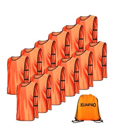 KUAIPAO 12 Soccer Pinnies Training Vest Team Practice Jersey Sports Pinnies Scrimmage Vests for kids youth adults Orange Large