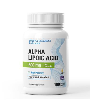 Puregen Labs Alpha Lipoic Acid 600mg High Potency 180 Servings - Antioxidant Support | No Harmful Additives | Non-GMO NO Gluten and Dairy 600 mg per Veggie Capsule