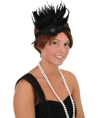 FGSS 1920s Flapper Headpiece Headband - Roaring 20s Feather Great Gatsby Hair Accessories, Black - Buy Online on GoSupps.com