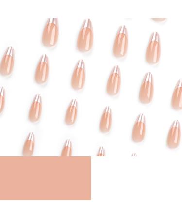 French Tip Press on Nails - Long Almond shaped design Press On Nails with Nail Tips Silver color edge False Nails press on nails Acrylic False Nails Cute Artificial Nails - Buy Online on GoSupps.com