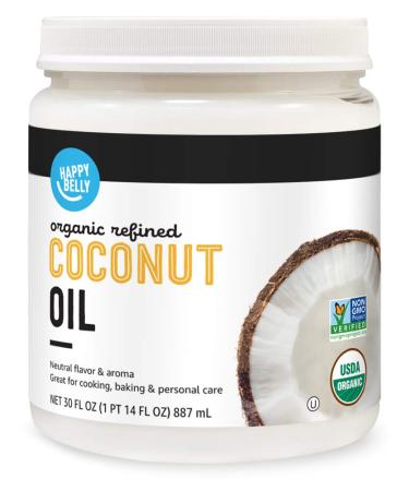 Amazon Brand - Happy Belly Organic Refined Coconut Oil, 30 Fl Oz
