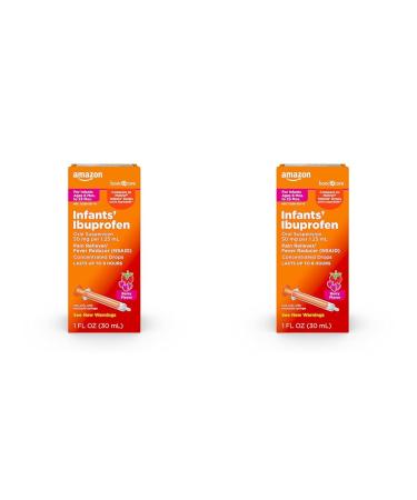 Amazon Basic Care Infants' Ibuprofen Oral Suspension Drops 50 mg per 1.25 mL Berry Flavor for Minor Aches and Pains Sore Throat Headache Relief and More 1 fl oz (Pack of 2)