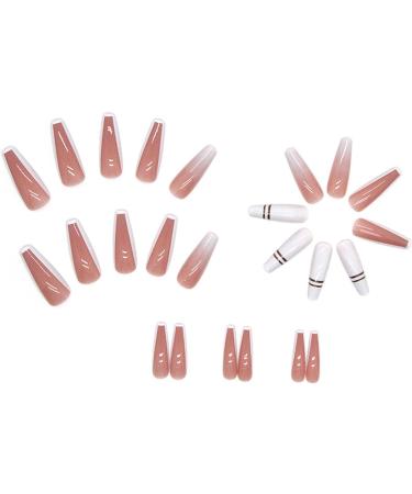 Justotry 24 Pcs Marble Fake Nails - Long Milky White French Press on Nails | Medium Ballerina Stick on Nails for Women | Acrylic Coffin False Nails with Glue - Nail Art - Buy Online on GoSupps.com