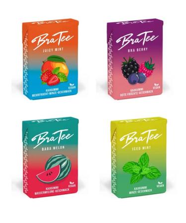BraTee Vegan Chewing Gum all four varieties mix set sample set (4 x 23.5g) - Buy Online on GoSupps.com