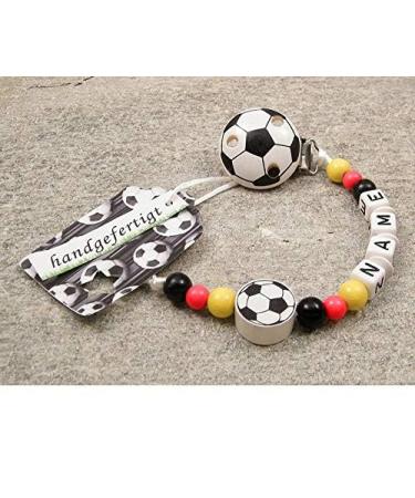 Kleinerstorch Nuckel holder personalized with names for girls & boys |Baby gift for birth & baptism |Football Germany - black red gold