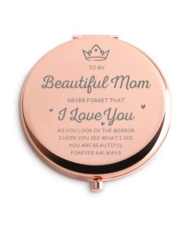 Mom Birthday Gifts from Daughter Son Rose Gold Compact Cute for Purse Travel Folding Hand Mirror Mothers Day Thanksgiving Christmas Day Wedding Gifts Retirement