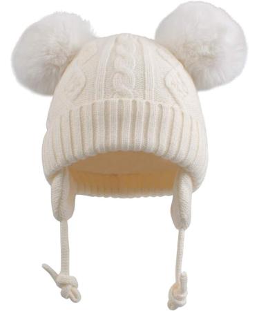 XIAOHAWANG Warm Kids Beanie | Winter Knitted Baby Hat for Boys Girls | Infant Toddler Toque with Pompom | 6-24 Months | White - Buy Online on GoSupps.com