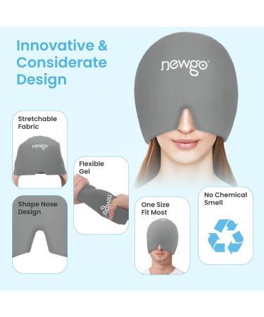 NEWGO Migraine Relief Cap | Full Coverage Headache Hat for Cold Therapy | Ice Head Wrap for Puffy Eyes, Sinus & Stress Relief | Form Fitting & Stretchable - Light Grey - Buy Online on GoSupps.com