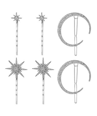 OSALADI Crystal Star Hairpin 2 sets Stars and Moon Hair Clips Rhinestone Bridal Hair Clip Crystal star Hair Pins Metal Rhinestones Bobby Pins for Women Girls Moon Hair Accessories