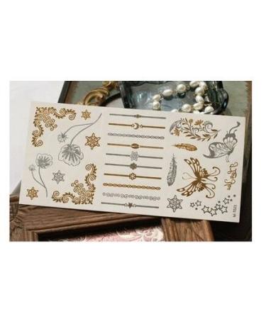 Metallic Temporary Tattoos: 5 Large Sheets Gold Silver Glitter by WffDirect - 80+ Color Flash Fake Waterproof Tattoo Stickers for Adults & Kids - Buy Online on GoSupps.com