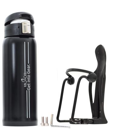 R.M.Stone Bike Bottle Holder Pro Set with Thermos Bike Bottle OR Exrta Set with Additional Cage Mount - No Screws! Perfect Cage  Adjustable & Anticorrosive with 16 oz Thermos ! 2-Parts Set Pro
