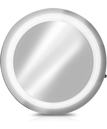 Navaris LED Magnification Mirror with Suction Cup | 5x Compartment Enlarged Makeup Mirror | Lighted Bathroom Cosmetic Mirror in Silver - Buy Online on GoSupps.com