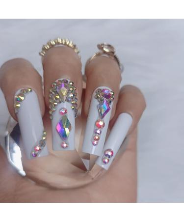 ZYBUXY Luxury Coffin Fake Nails - 24pcs White Press On Nails for Women & Girls | Full Cover Acrylic False Nails - Beach Ready - Buy Online on GoSupps.com