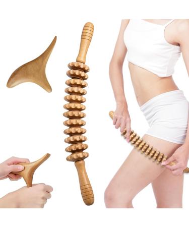 Riisoyu fascia rod wood trigger wood set massage stick trigger point fascia roll with handle massage roller wood massage tool massage sabe for back legs neck body muscle relaxation