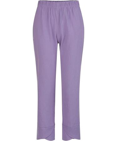 Ulanda Women's Purple Linen Capris with Pockets - Comfy Harem Style Beach Pants - Buy Online on GoSupps.com