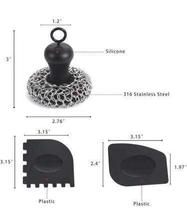 cogae Cast Iron Chainmail Scrubber + Pan Stainless Steel Skillet Cleaner Scraper Tool for Cast Iron Pans Easy to Use Washable Black - Buy Online on GoSupps.com