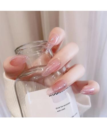 24Pcs/Set Press On Nails European and American Ice Transparent Fresh and Simple Style Sparkling Powder Popular Long False Nails Acrylic Fake Nails Full Cover Nails Press on nails for Women and Girls - Buy Online on GoSupps.com