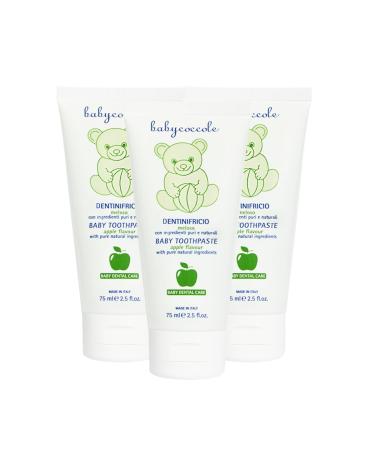 BABY COCCOLE Babycoccole 3 Piece Meloux Toothpaste for Children 0-6 Years with Natural Apple Flavour Strengthens Teeth Prevents Caries Good Addition of Fluoride Calcium and Vitamins - 3 x 75 ml