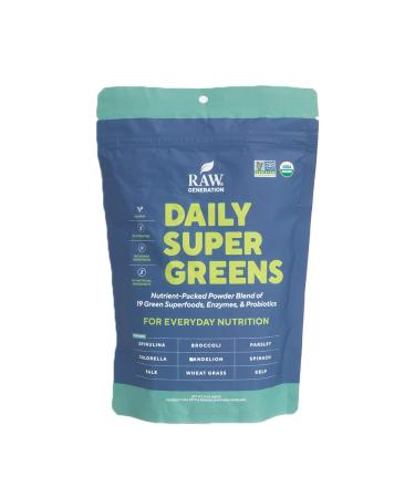 RAW generation Daily Super Greens Detox Powder (22 Servings) - Powerful Blend of 19 Green Superfoods for Detox and Cleansing/Neutral-Tasting Plant-Based Formula for Daily Wellness and Gut Health