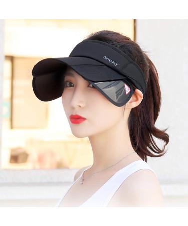 Women's Adjustable Sun Visor Golf Cap with Retractable Brim - UV Protection Sport Hat in Black - Buy Online on GoSupps.com