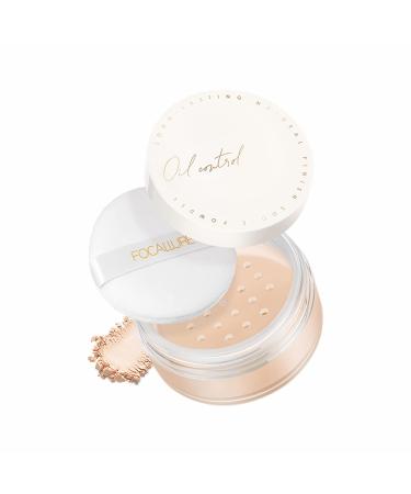 FOCALLURE PerfectBase Oil-Control Loose Powder  Translucent Loose Setting Powder  Shine-Free Finishing Powder  Long-lasting and Lightweight Foundation Makeup  Super Soft Powder Puff Included  Medium 02 Medium