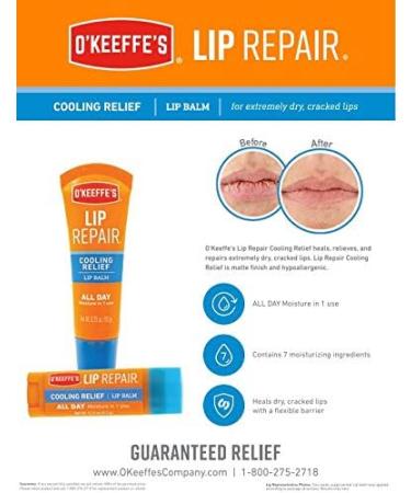 O'Keeffe's Cooling Relief Lip Repair Lip Balm for Dry Cracked Lips Instant Cooling Relief Seven Moisturizing Ingredients Sticks (Pack of 2) K1710402 - Buy Online on GoSupps.com