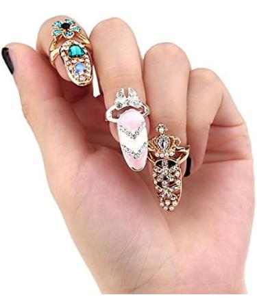 12pcs Women Fashion Bowknot Nail Ring Set - Crown Flower Crystal Finger Nail Charms - Buy Online on GoSupps.com