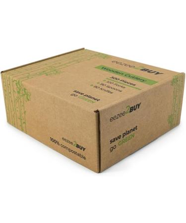 eezee2BUY Disposable Wooden Cutlery Set (300 PCS) - Natural Eco Friendly Party Pack of Birchwood Knives Forks & Spoons - Lightweight Durable & Safe Tableware (Forks + Spoon + knives) - Buy Online on GoSupps.com