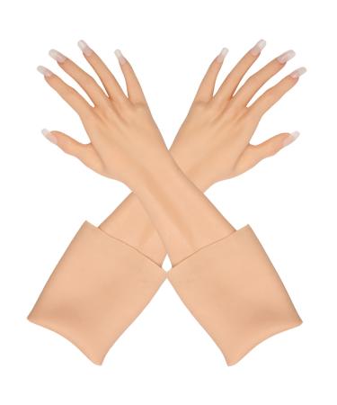 XSWL Crossdressing Silicone Female Gloves Artificial Simulated Skin Hand Half Length Arms Hiding Arms Scar for Transgenders Color 3 With Nails