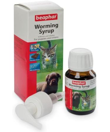 Beaphar - Worming Syrup - For Puppies & Kittens - Treats Roundworms - Ideal for Treating Litters - UK Authorised Veterinary Medicine - Pet-Friendly Chocolate-Flavoured Syrup - 45ml ( Pack of 1) - Buy Online on GoSupps.com