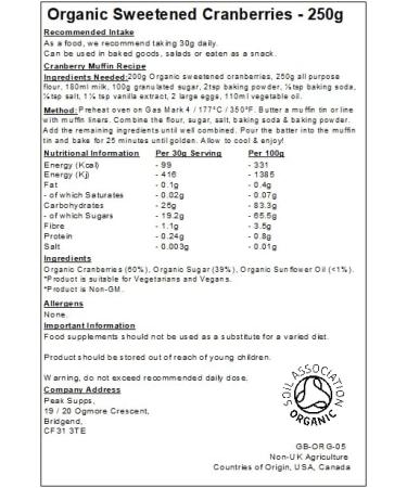 Organic Sweetened Cranberries - 250g - Dried Fruit - Vegan - Buy Online on GoSupps.com